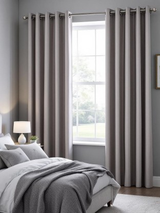 TGM 100% Block Out Curtain grey Blackout (250 cm x 300 cm) Polyester Curtain