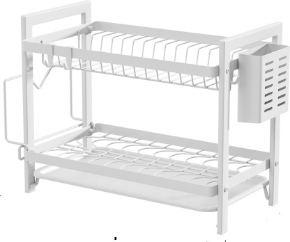 XinShang Heavy Duty Dish Drying Rack, Kitchen Organiser with Utensil Holder 2-Tie Steel Dish Drying Kitchen Rack