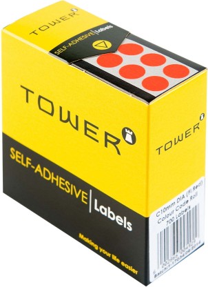 TOWER C19 Colour Code Labels Noen Red Dot Self Adhesive Paper Label
