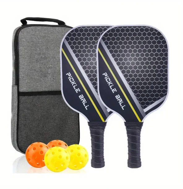 HappyDeals Pickleball Racket Set with 2 x Fiberglass Paddles, 4 Pickleball Balls & Professional Carry Bag - Arrow Design Tennis Kit Ball Pits