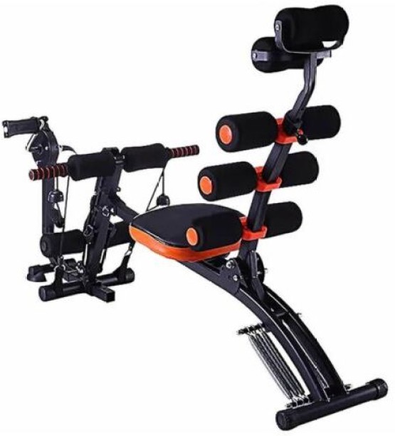 Prime Mart Foldable Ab Core Trainer with Adjustable Backrest, Black and Orange Exercise Bench for Home Gym Workout Ab Exerciser