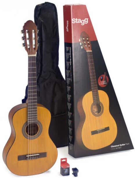 Stagg C430 Natural Pack includes Gigbag &Tuner Classical (Nylon String) Guitar 3/4 Size Linden Composite Walnut Right Hand Orientation