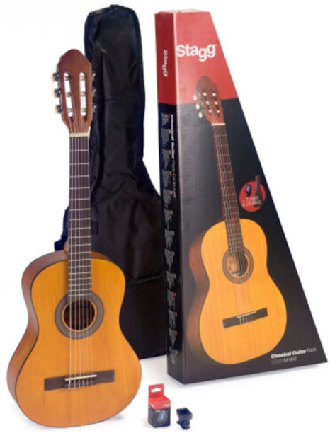 Stagg C410 Pack with Tuner & Gigbag Classical (Nylon String) Guitar 1/2 Size Linden Walnut Right Hand Orientation