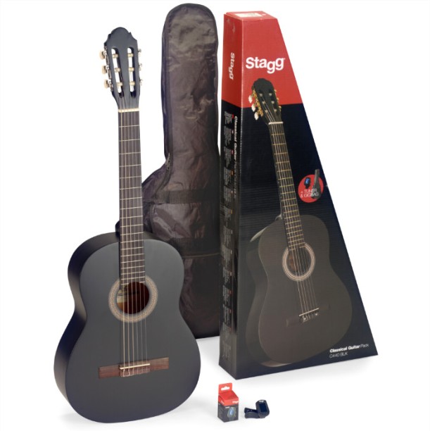 Stagg C430 Matt Black Pack incl Tuner & Gigbag Classical (Nylon String) Guitar Linden 3/4 Size Walnut Right Hand Orientation
