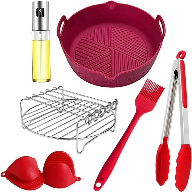 Cart In Mart Airfryer Utensils Silicone, Steel, Glass Glove, Tong, Brush, Colander, Strainer Kitchen Tool Set