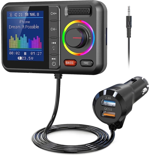 LuckyUnion BT98L car mp3 bluetooth player new large screen card U disk cigarette lighter style bluetooth car charger fm transmitter Car Stereo