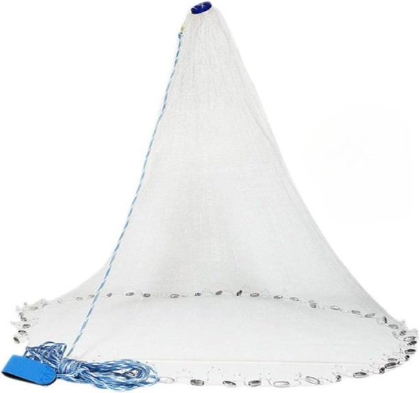 ojees 2.1 M Portable Hand Throw Fishing Sinker Net Nylon Aquarium Fish Net