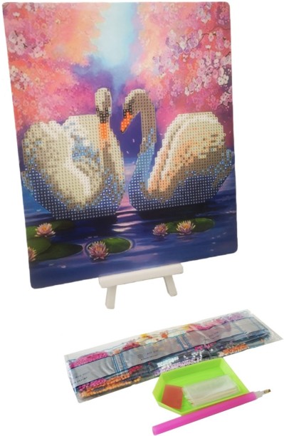 Umlozi Diamond Paintings DIY With Easel (21 x 25cm) - Swan Love Diamond Painting Art and Craft Kit