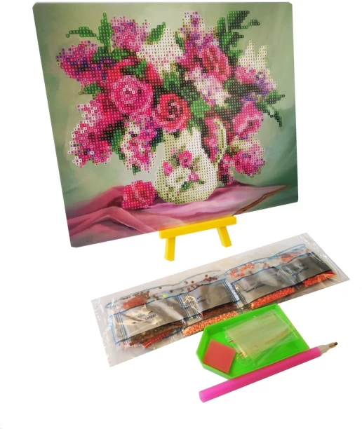 Umlozi Diamond Paintings DIY With Easel (21 x 25cm) - Flower Vase Diamond Painting Art and Craft Kit