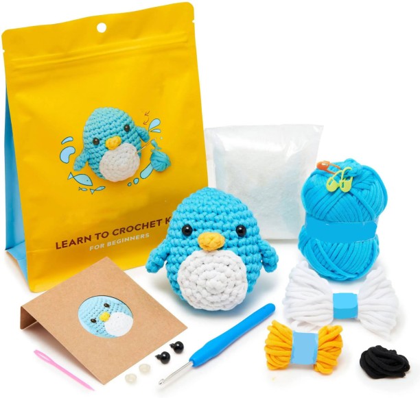 SHEIKHS Beginners Crochet Kit DIY Penguin Step by Step Video Tutorials Do-it-yourself Kits Art and Craft Kit