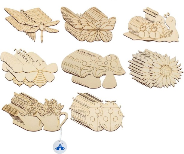 ALANES 80 Pieces DIY Blank Unfinished Wooden Ornaments for Painting Craft Kits Art and Craft Kit