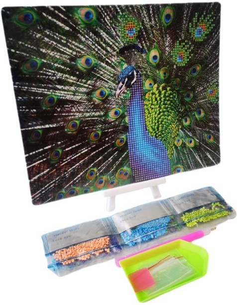 Umlozi Diamond Paintings DIY With Easel(21 x 25cm) - Peacock Diamond Painting Art and Craft Kit