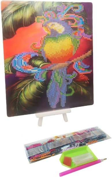 Umlozi Diamond Paintings DIY With Easel (21 x 25cm) - Pretty Parrots Diamond Painting Art and Craft Kit