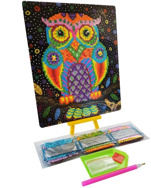 Umlozi Diamond Paintings DIY With Easel - (21 x 25cm) - Owl Diamond Painting Art and Craft Kit