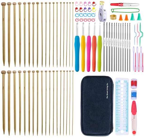 The Great Living Co 93 Pcs set-Crochet Hooks, Accessories,Bamboo Knitting Needles & Case