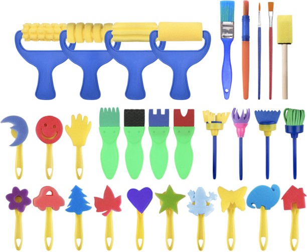 ALANES 30 Pieces Sponge Paint Brushes Tool Kits for Kids Early DIY Learning