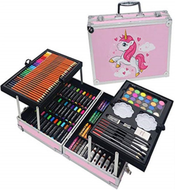 top sale trader 145Pc Unicorn Kids Painting and Drawing Art Set With Aluminum Case