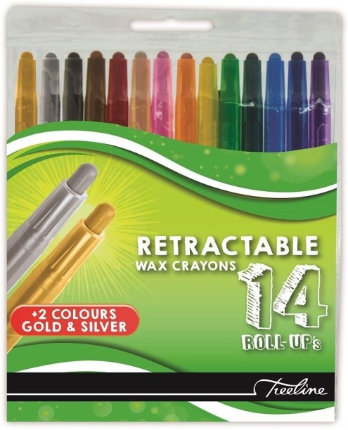 Treeline Retractable Wax Crayons - 14 Colours Including Gold and Silver