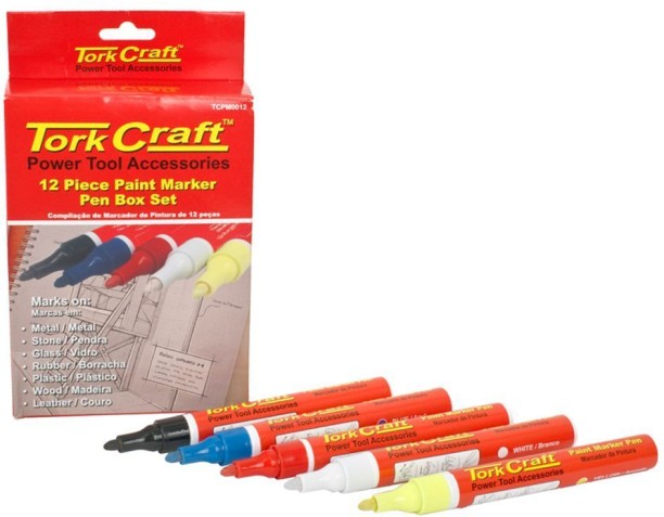 Tork Craft Paint Marker Pen 12 Pack Red/Yellow/White/Black/Blue