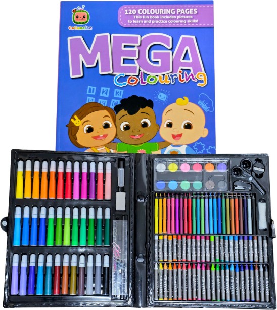 SYN Mart Bundle 150-Piece Kids Art Set with CoComelon 120-Page Colouring Book – Creative Drawing and Colouring Gift Set