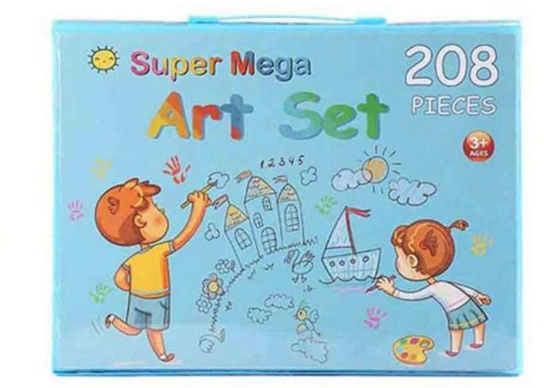 208 Pieces Art Set For Drawing -For Kids Super Mega Art Set 208 Pieces Blue