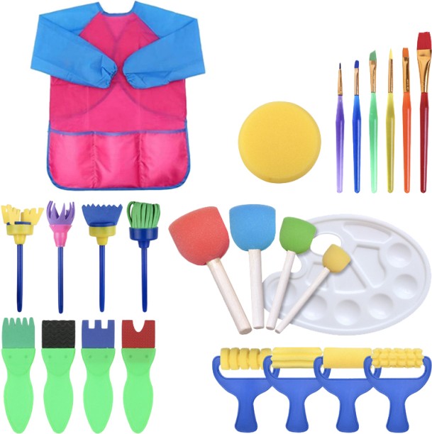 ALANES 25 Pieces Sponge Paint Brushes Tool Kits for Kids Early DIY Learning-Rose