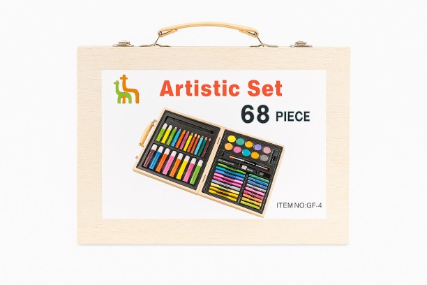 Generic 68-Piece Wooden Art Set – Crayons, Paints, Pencils & More