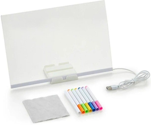 Madison LED Acrylic Writing Board – 30×20cm – USB Powered – Reusable Sign with Stand, Cloth & 7 Markers