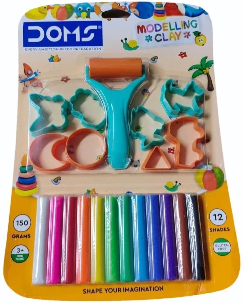 Doms MODELLING CLAY 12S +TOY+ROLLER