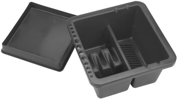 ALANES Portable Paint Brush Basin with 12 Hole Brush Holder & Palette Lid - Black