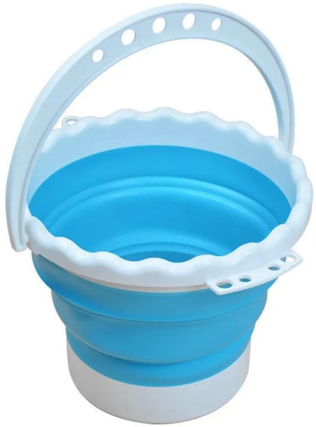 ALANES Portable Foldable Silicone Painting Washing Bucket with Brush Holder - Blue