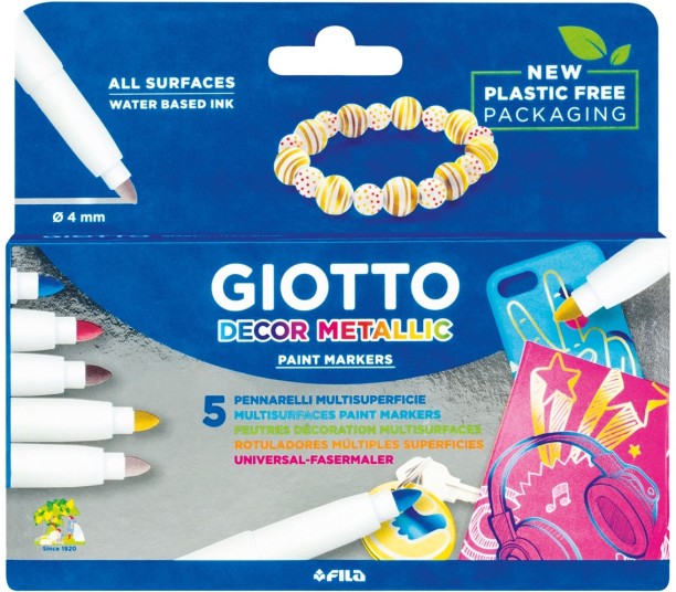 Giotto Decor Metal 5 Metallic Ink Fibre-Tip Pens