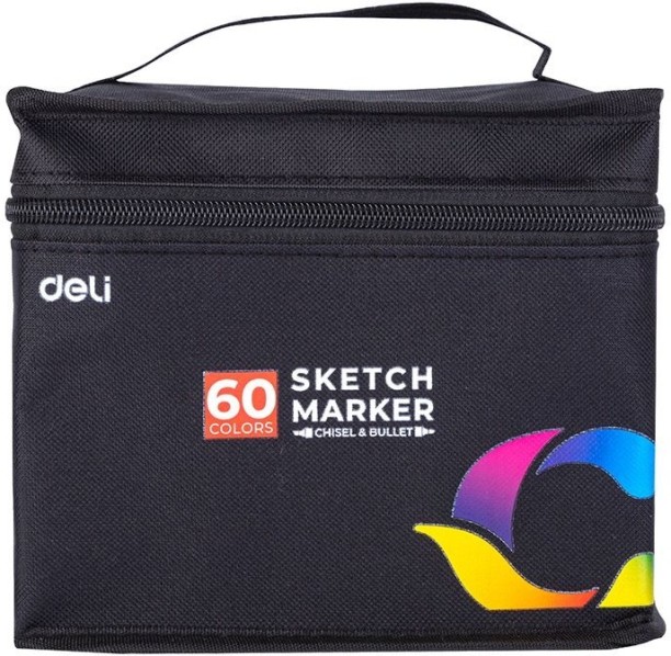 Deli Sketch Marker Dual Tip 60/80 Colours with Carry Bag