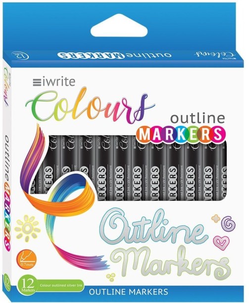iWrite Colours Outline Markers - Self-Outlining Colouring Markers - 12-Pack