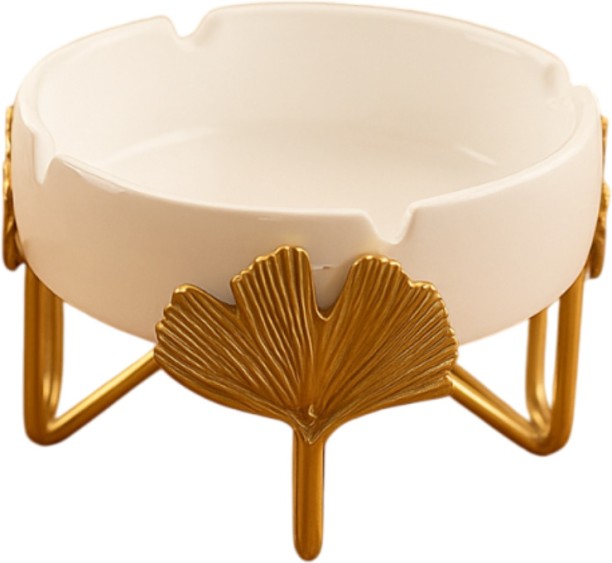 Wobuciko Decorative Ashtray with Gold Ginkgo Leaf Stand - 9x6cm Gold Iron Ashtray