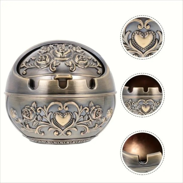 ZYLJJ 1pc Vintage Metal Ashtray with Lid Brown Cast Iron Ashtray