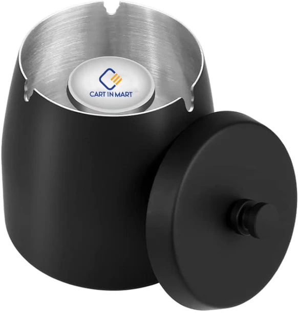 Cart In Mart CIM-1115 Black Stainless Steel Ashtray