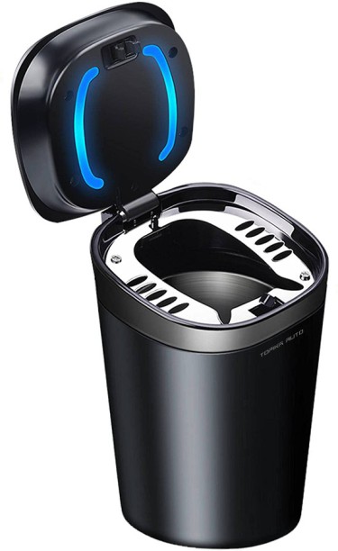 Topika Car Ashtray with Lid, Smokeless Ash Tray, Mini Car Trash Can Black Plastic Ashtray