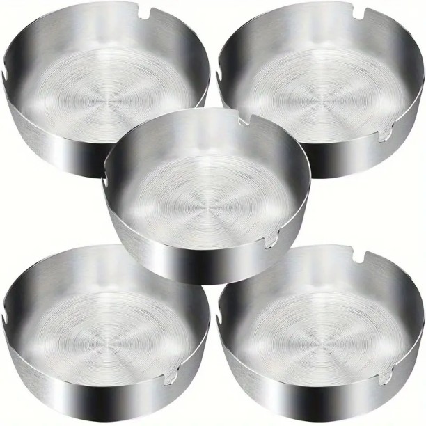 Cashway 5pcs Classic Silvery Metal Ashtrays Silver Stainless Steel Ashtray