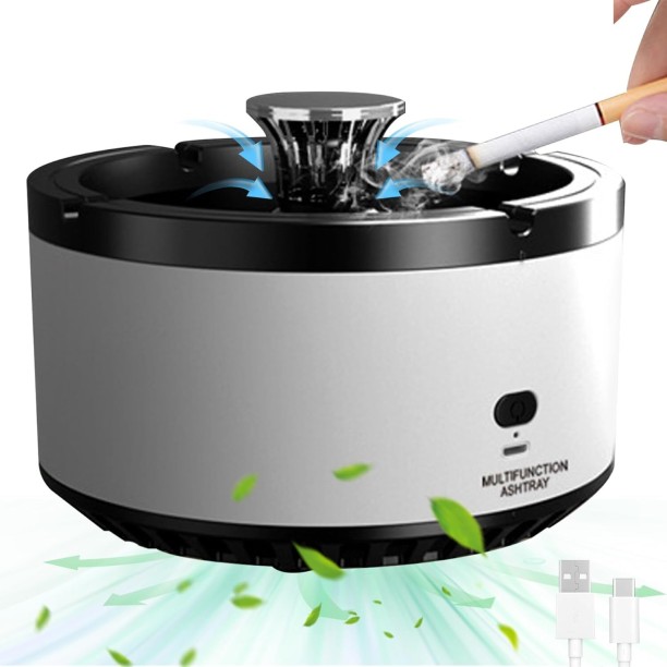 Fariedl ashtray，Smokeless Ashtray Indoor, 2 in 1 Air Purifier Ashtray with Filter, USB Rechargeable Smart, 5.5x3.9 Portable Clean Air Tray for Home Car Office White Plastic Ashtray