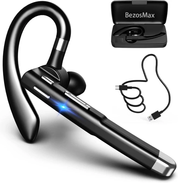 BezosMax Single Open-Ear Wireless Earbuds with Charging Case, Bluetooth Headset Ergonomic Design with 270° Rotatable Mic Bluetooth Headset