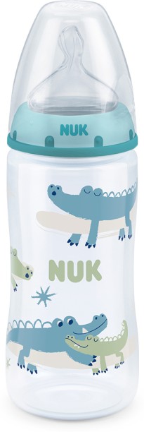 NUK Temperature Control Baby Bottle 300ml 0-6 Months, BPA-Free, Anti-Colic - Crocodile - 300 ml