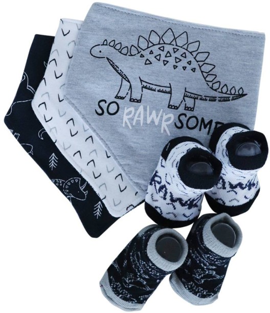 Snuggletime 5 Piece Gift Set - 2 Socks & 3 Bandana Bibs - Grey & Black