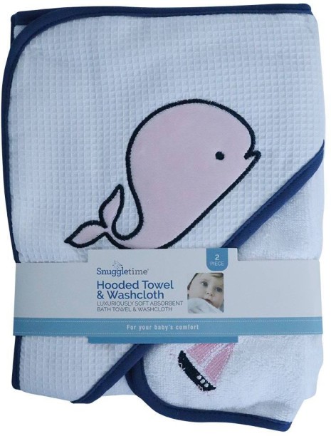 Snuggletime Pink Whale Hooded Towel with Washcloth