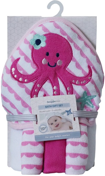 Snuggletime Hooded Towel with 3pk Facecloth Gift Set - Octopus