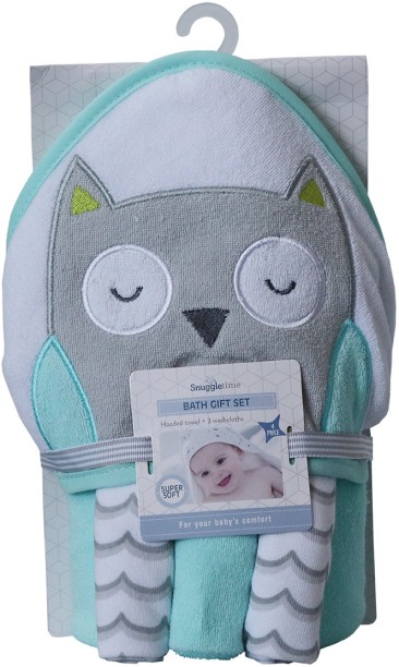 Snuggletime Hooded Towel with 3pk Facecloth Gift Set - Owl