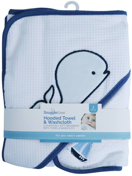 Snuggletime Nautica Blue Whale Hooded Towel with Washcloth