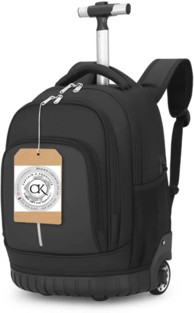Captain-K Business Backpack With wheels, lock and retractable handle Large Capacity Backpack