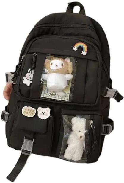 Generic Large capacity high school student bag female Korean version cartoon backpack junior high school student backpack(BLACK) Backpack