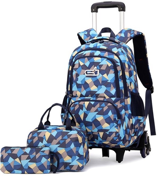 The Clip Backpack 6 Wheels 3 Pieces set Geometric Prints Waterproof school Backpack